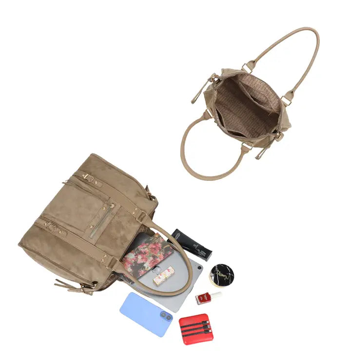 - Bags - Bibi Dames tas Taupe Suede XL -