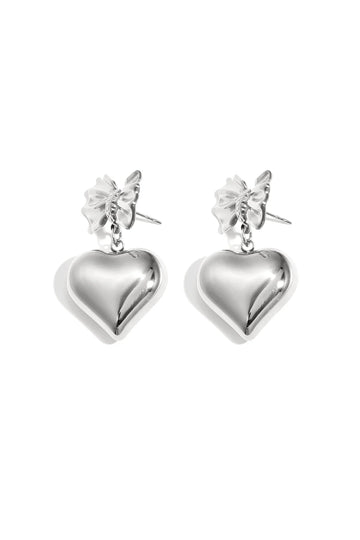 Oorbel - Strik hart Zilver -