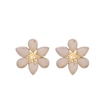 Oorbel - Glas kristal bloem Beige -