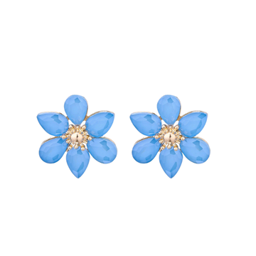 Oorbel - Glas kristal bloem Blauw -