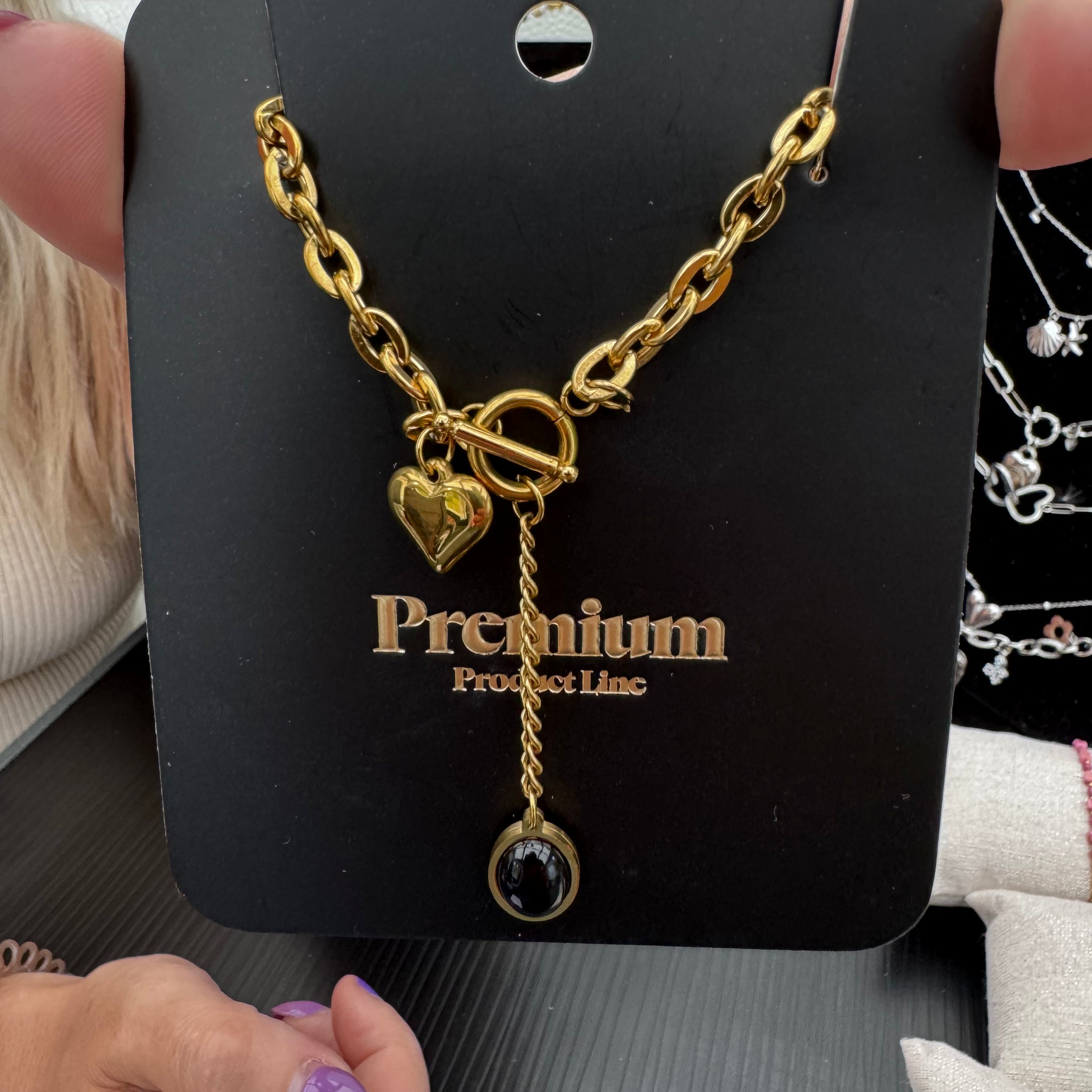 Ketting - heart black stone -