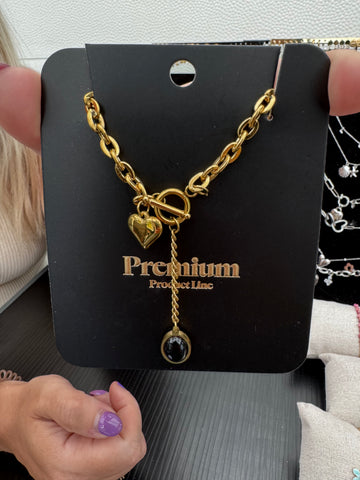 Ketting - heart black stone -