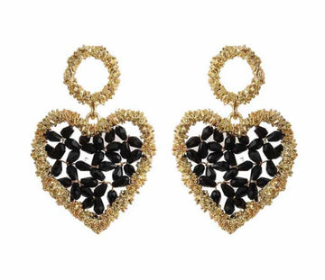 Oorbel - Flower heart zwart -