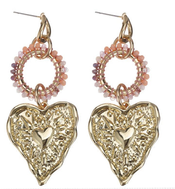 Oorbel - Round heart zalm -