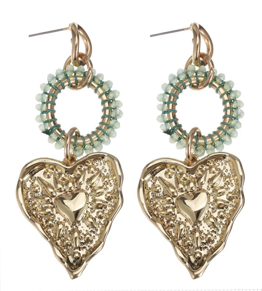 Oorbel - Round heart groen -