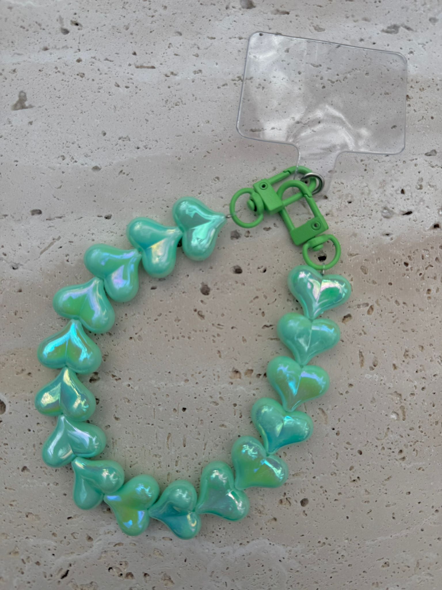 Telefoonkoorden kort - Heart groen parelmoer -