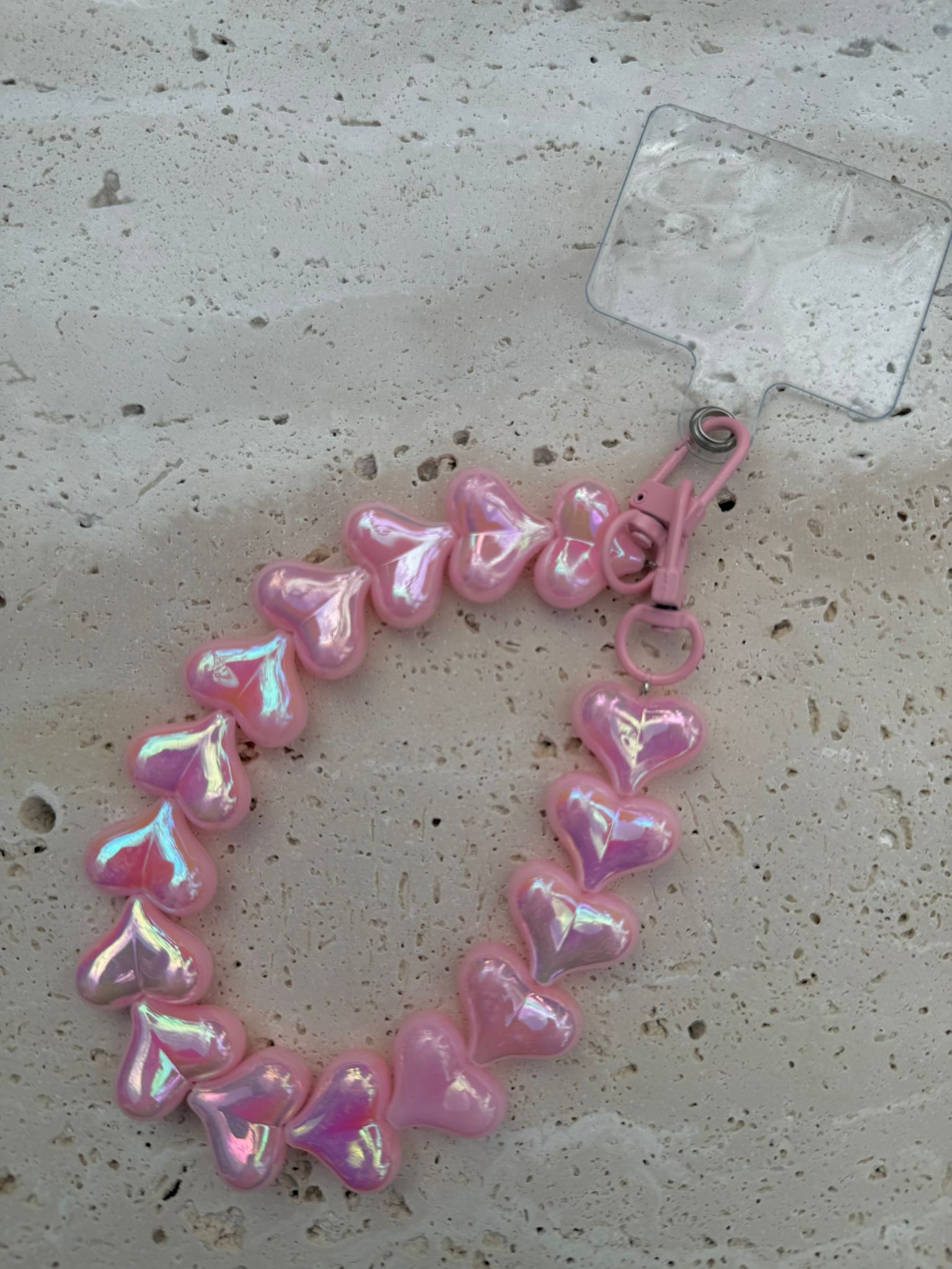 Telefoonkoorden kort - Heart licht roze parelmoer -