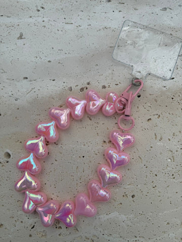 Telefoonkoorden kort - Heart licht roze parelmoer -