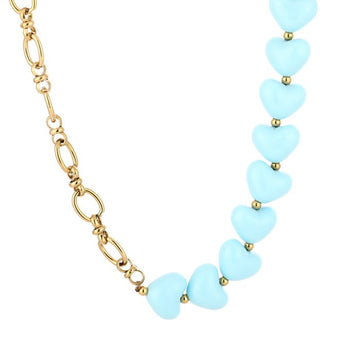 Ketting - Half harten kralen Blauw -