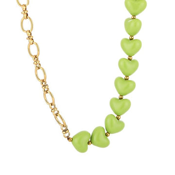 Ketting - Half harten kralen Groen -