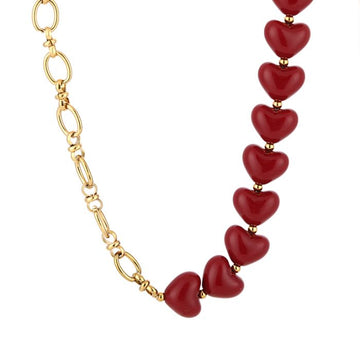 Ketting - Half harten kralen Rood -