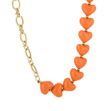 Ketting - Half harten kralen Oranje -