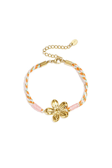Armband  - Touw roze bloem -