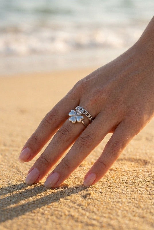 Ring - Klaver strass Zilver -