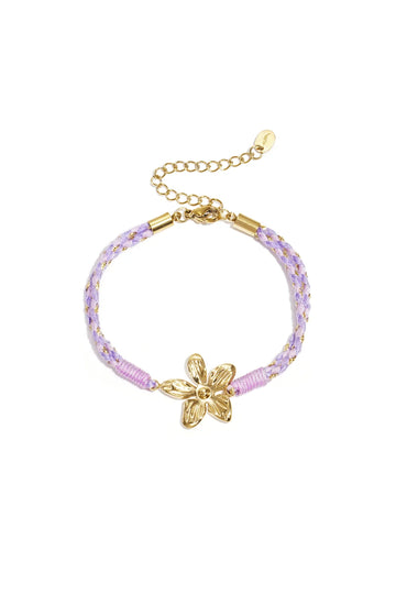 Armband  - Touw paars bloem -